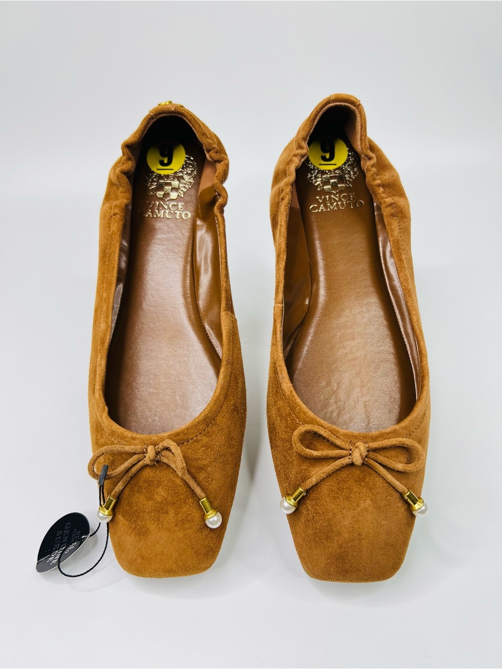 Vince Camuto Burnt Sugar Suede Square Toe Bow Detail Ballet Flats Size 9 - Picture 11 of 13
